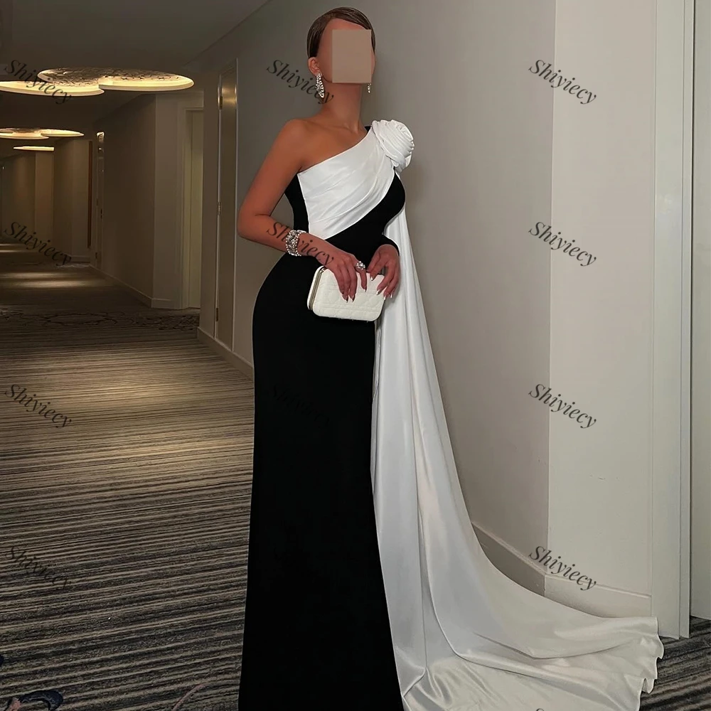 Prom Dress Saudi Aribia Woman One Shoulder 3D Flowers Evening Dress with Ribbon Florr Length High Quality Formal Occasion Gowns