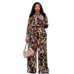 Fashion Elegant European American Casual Suits Women Print Long Sleeve Blouse Loose Pant 2Piece Dashiki Sets Office Lady Outfit