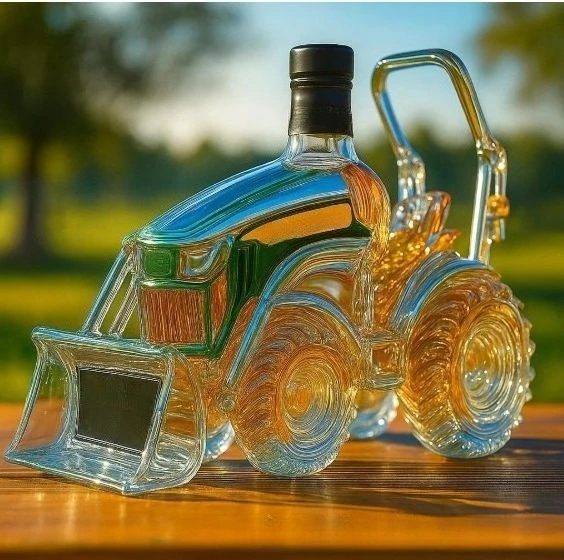 Transparent Glass Whisky Flask Modern Tractor Design Party Wine Bottle 401-500ml Collection Ornaments