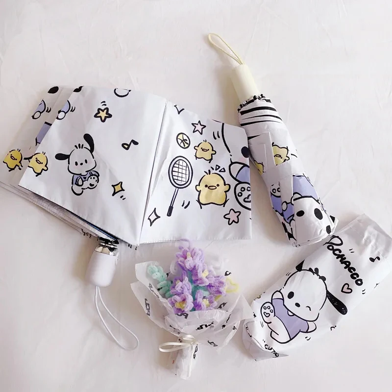 Kawaii Pochacco ombrello pioggia donna ombrelloni pieghevoli antivento Anime protezione solare portatile manico femminile ombrellone