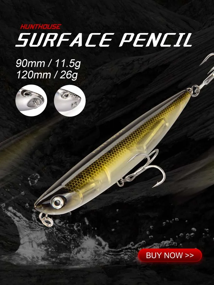 Hunthouse Surface Pencil Fishing Lure Topwater Stickbaits 120mm 26g WTD Walk The Dog Künstlicher Köder für Bass Pike LW519