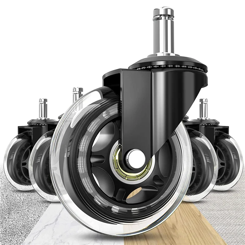 Rodas para cadeiras de escritório com haste de 10 mm, compatíveis com cadeiras de marca, rodízios de cadeira de borracha de substituição de 3/8 polegadas, conjunto de 5