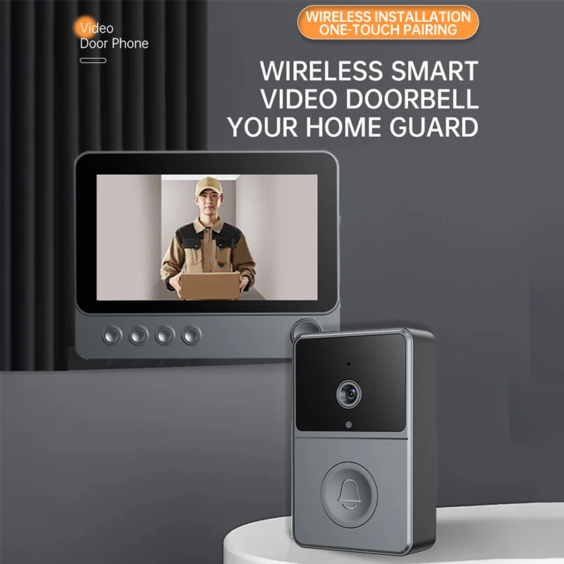2.4G Wireless Smart Video Doorbell With Camera for Home Security Two-way Voice Intercom Night Vision 4.3-inch Visual Door Bell