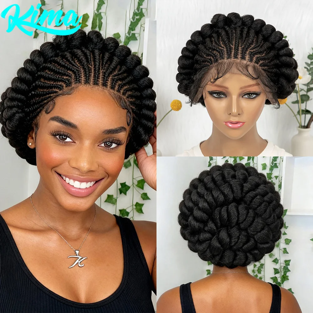 

Bantu Cornrow плетеные парики цветные синтетические полные кружевные плетеные парики без узлов косички парики с детскими волосами для женщин