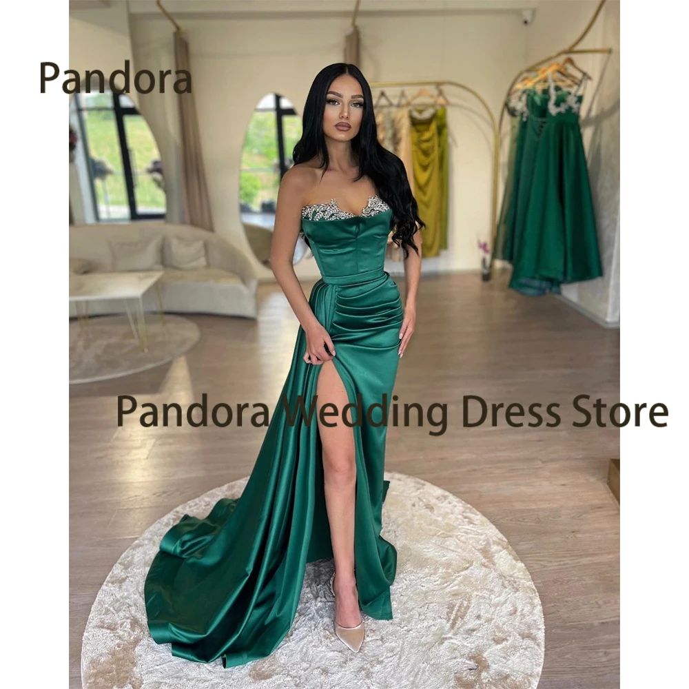 

Pandora Green formal Evening dress Floor-length Mermaid Crystal strapless Sweetheart sweep train Women's birthday party gown