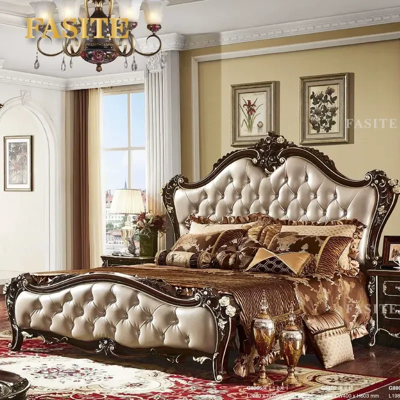 For Luxury Royal Bedroom Set Black High Gloss Dresser Mirror Bed Frame Nightstand Hotel Villa Home Furniture Elegant Modern