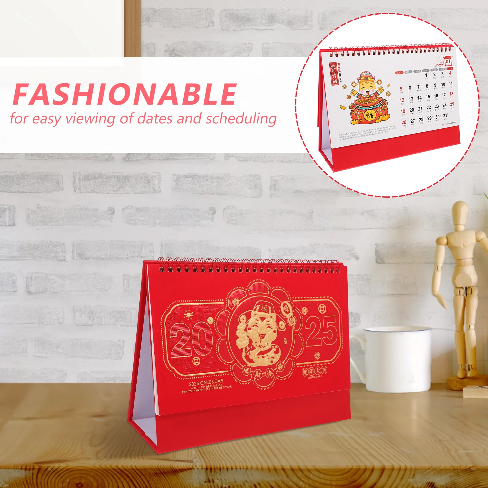 Desk Calendar Chinese Planner 2024 Table 2025 Lunar Year Monthly New Desktop Academic