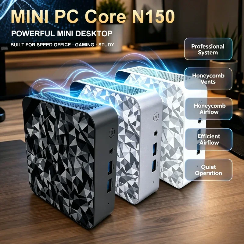 New High Performance Mini PC Intel N150 16GB RAM WiFi 6 Bluetooth5.2 4K Output Small Host For Business Work Graphic Design