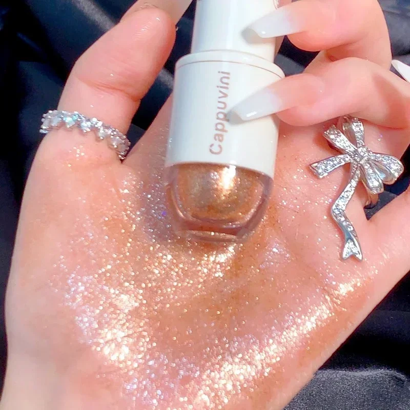 1 unidad de sombra de ojos líquida, bola de bolos, sombra de ojos líquida en forma de lágrima, maquillaje de ojos, gusano de seda tumbado, perla, brillo súper brillante, brillo fino