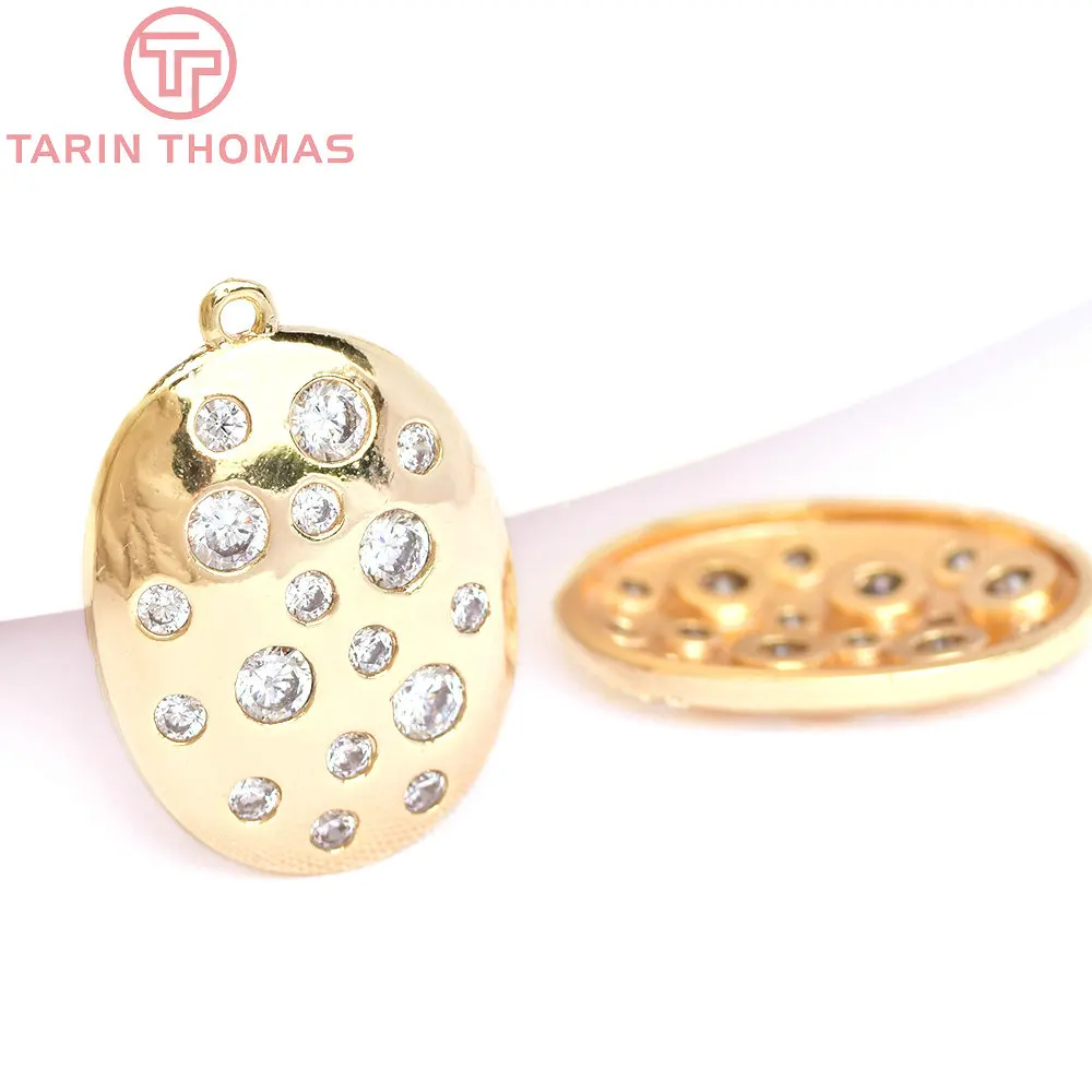 (6220) 4 قطعة 14x13.5 مللي متر 24K الذهب اللون النحاس مع الزركون البيضاوي المعين Charms المعلقات عالية الجودة DIY بها بنفسك صنع المجوهرات النتائج