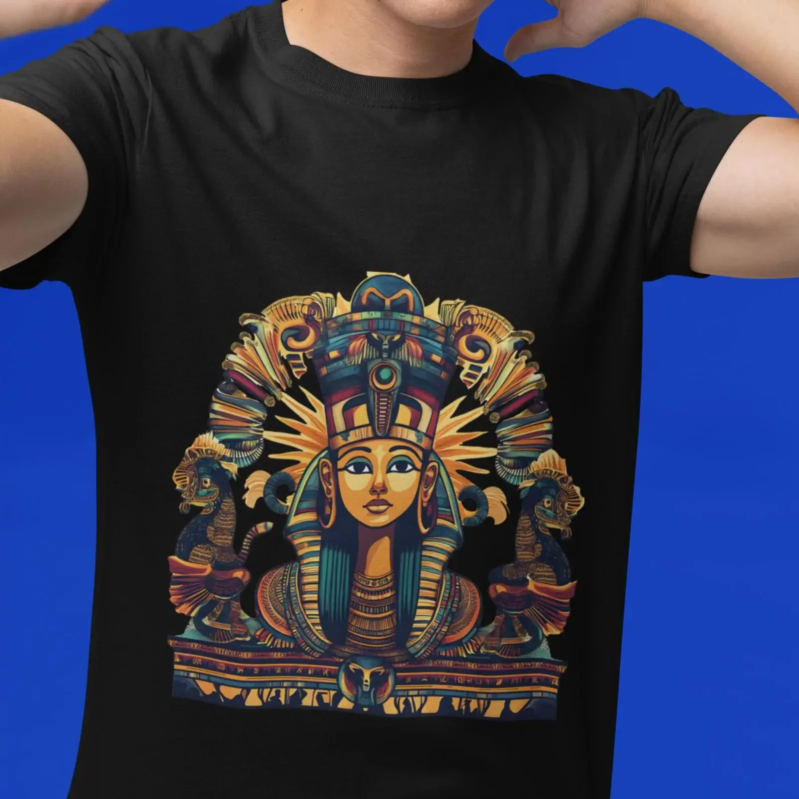 Egyptian Goddess T Shirt Hieroglyph Design Ancient Mythology vintage Washed Comfortable Slightly Unisex Top For Everyday Wear
