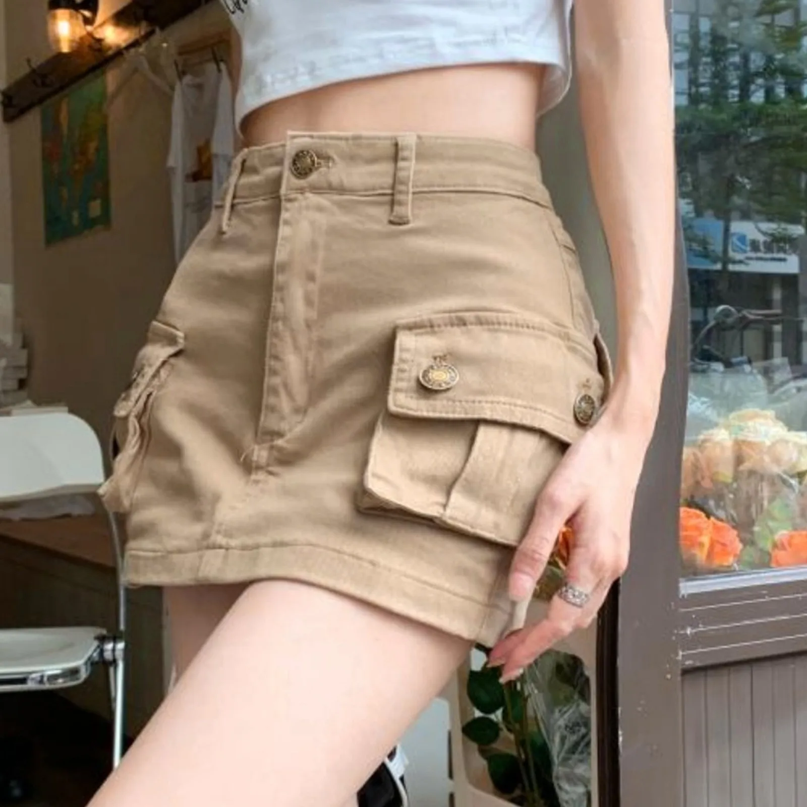 

Vintage Denim Cargo Skirts Women Chic High Street All-match Summer Hotsweet Ins Pockets Mini A-line Faldas Sexy College