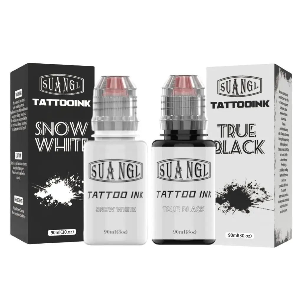 SUANGL Black and White Tattoo Ink - High pigment content professional tattoo ink - adjustable color depth