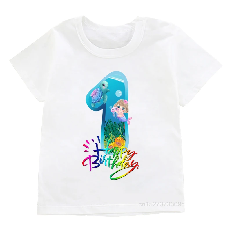 Ocean Number 1-8th Birthday For Girls T-shirts Mermaid And Sea Turtle Graphic Print Children’S Tee Cute Fashion Girl Top Clothes