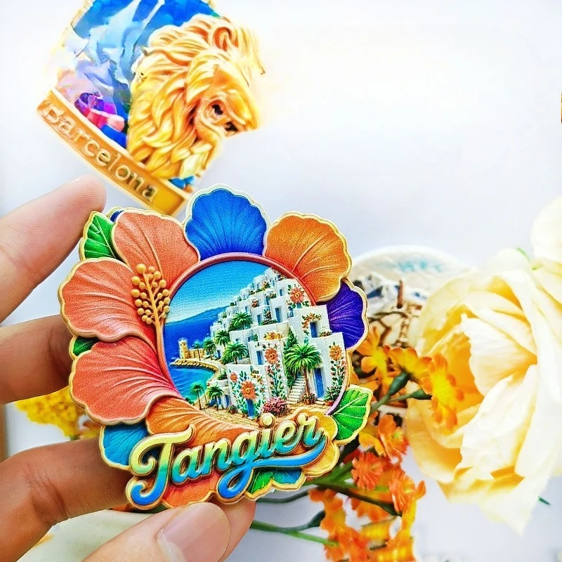 Tangier Floral Hill Town Fridge Magnet - Ornate 3D Moroccan Souvenir Unique North African Gift for Travel & Bohemian Decor