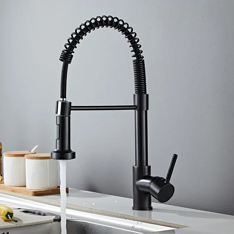 005 New Modern Style 304 Stainless Steel Matte Black Kitchen Mixer Sink Faucet With Pull Down Sprayer