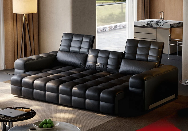 

Italian minimalist wall retractable leather sofa electric function sofa bed dual-purpose living room