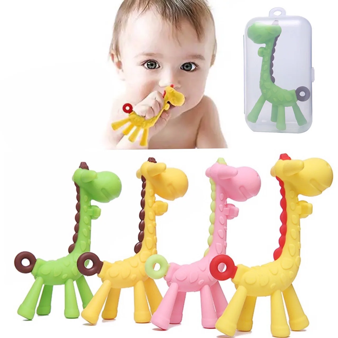 Food Grade Baby Molar gryzak silikonowy żyrafa gryzaki Cartoon ząbkowanie dla niemowląt ulga węzły ból zabawki noworodka Essentials