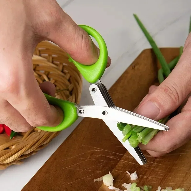 Multi-functional Stainless Steel 3/5 Layer Kitchen Scissors Pepper Shredded Chopped Scallion Cutter Laver Cut Cooking Tool