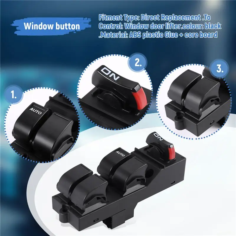 ABQB-83593-S04-9500 Power Window Switch For Honda Civic CX EX HX LX Si 4 Door 96-2000