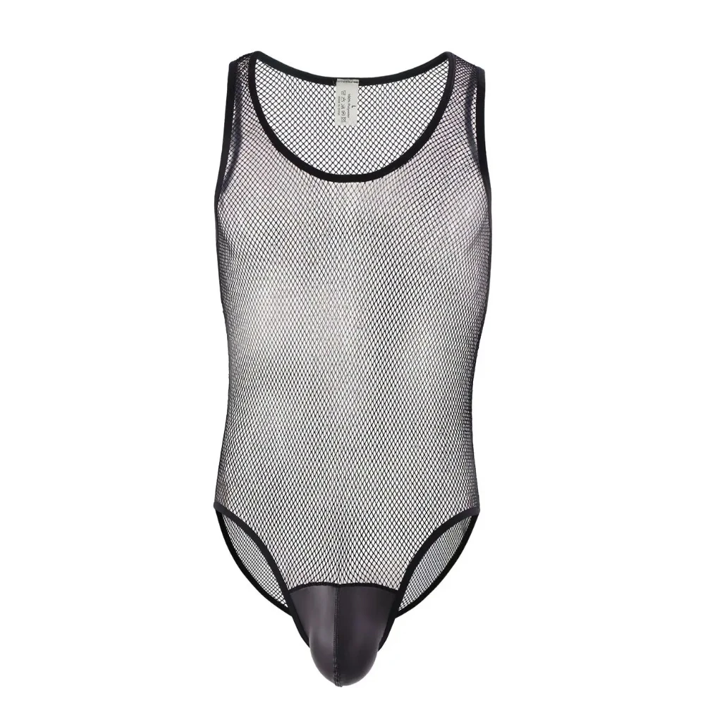 Men\'s Mesh Bodysuit Sexy Triangle Body Shape Underwear Elastic Leotard Wrestling Singlet Breathable Jumpsuit Gay Bodycon Fetish