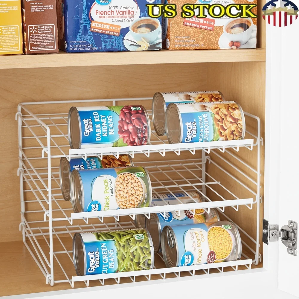 

3-уровневый диспенсер для банок, органайзер, экономия места, сталь с порошковым покрытием, кухонное хранилище, регулируемый гравитационный поток, легкий дизайн