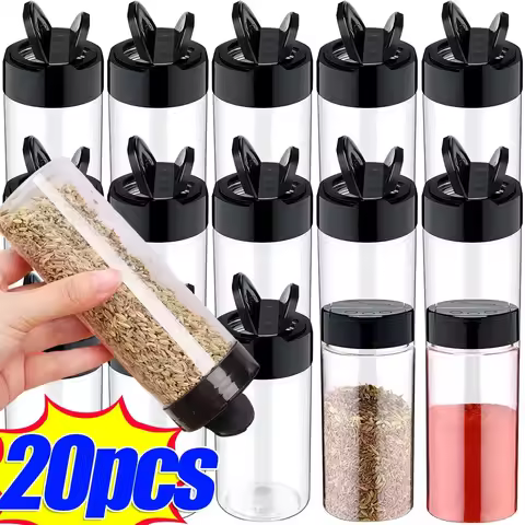 1/20PCS Clear Plastic Spice Bottles Salt Pepper Shaker Seasoning Jars Container BBQ Condiment Bottles With Lids Kitchen Tools