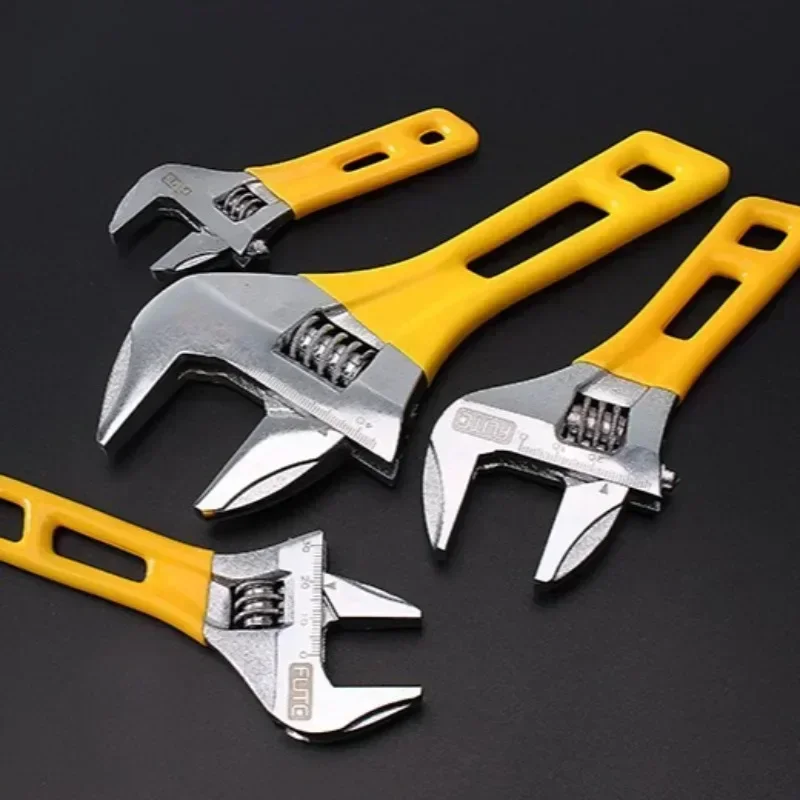 FUTE Lightweight Short Handle Large Opening Adjustable Wrench Long Handle Bathroom Wrench Plastic Handle High Definition Scale