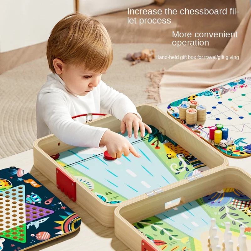 

Wooden multi-functional chess board checkers flying chess Gozi chess multi-in-one board game parent-child interactive