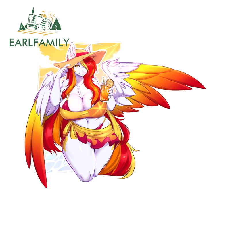 EARLFAMILY 13cm x 10.5cm Furry Female Sexy Girl Original Car Stickers Hentai Breasts Wings Decal Amusing Booty Accessories