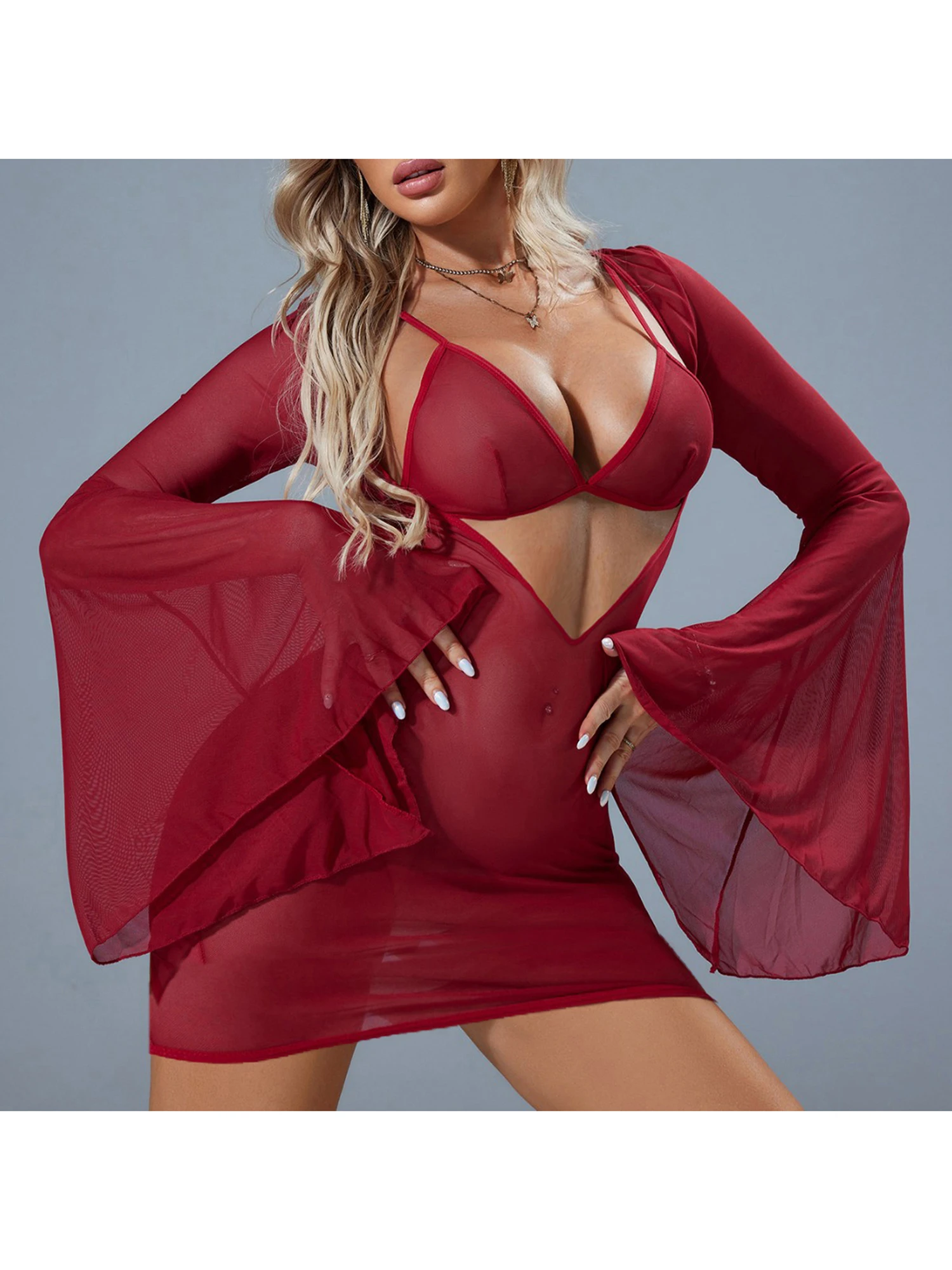 طقم ملابس داخلية نسائية مثيرة من الدانتيل مع حزام رباط وسراويل داخلية رفيعة ملابس داخلية مغرية للنساء #5