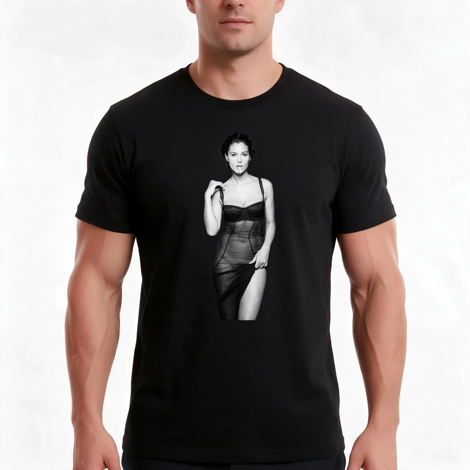 Monica Bellucci T-Shirt, Summer Casual Cotton Tee, Oversized Streetwear Tops, Vintage Graphic Print, Loose Fit Short Sleeve