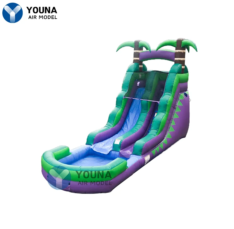 

Inflatable Wet Slide with Splash Pool, Purple Palm Tree Jumping, Water Slide