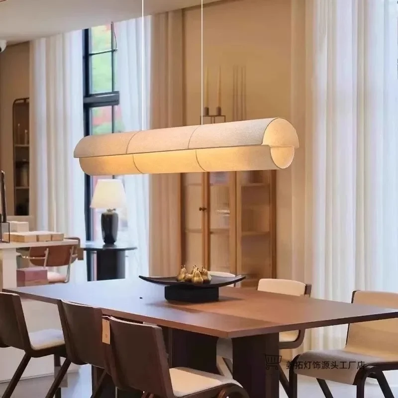 Cloth Lampshade Long Chandelier Modern Restaurant Minimalist Decoration Led Hanging Kitchen Designer Zen Room Indoor Lighting