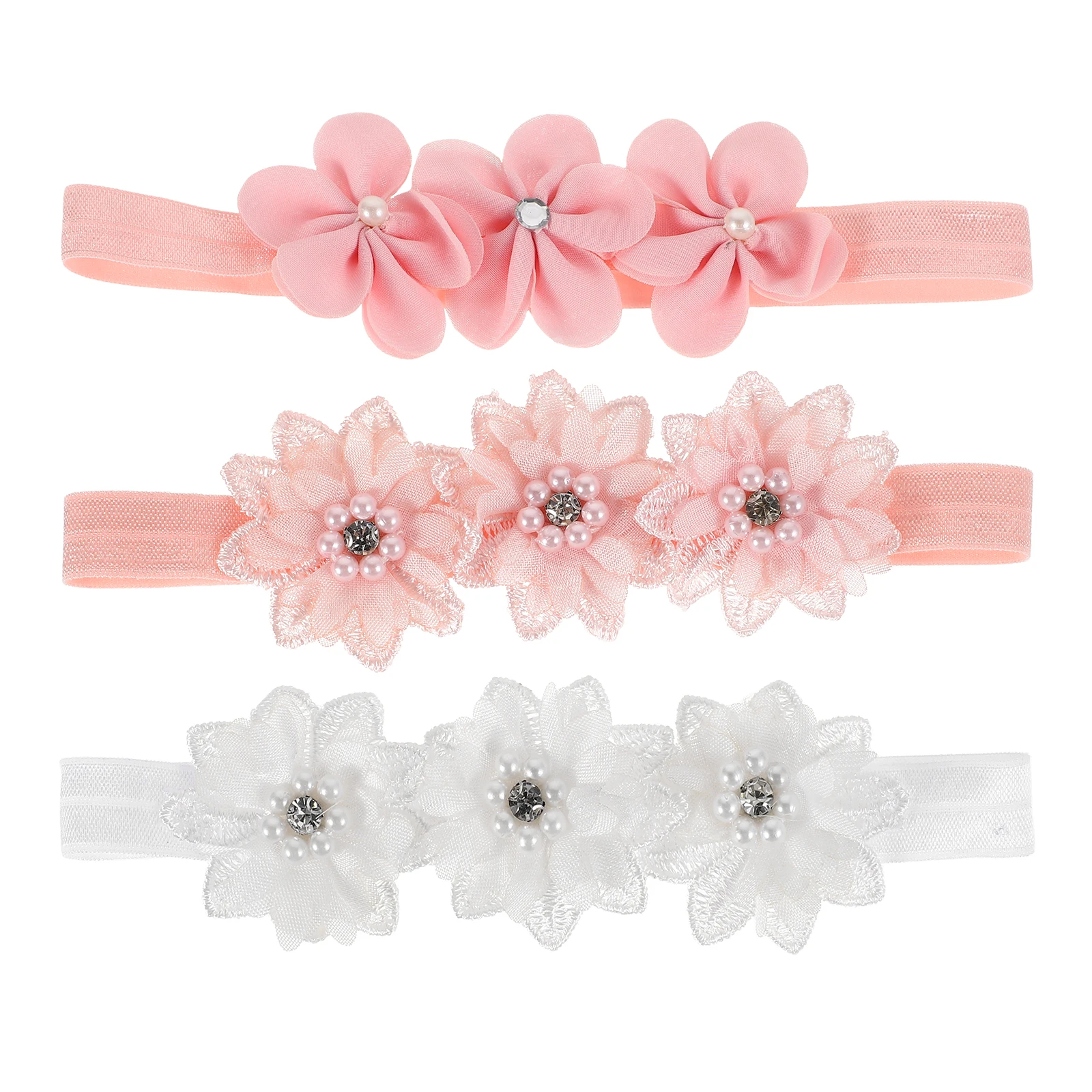 

3pcs 's Headband Girl Headbands Floral Hair Accessories Soft Elastic Chiffon Handmade Toddler Newborn