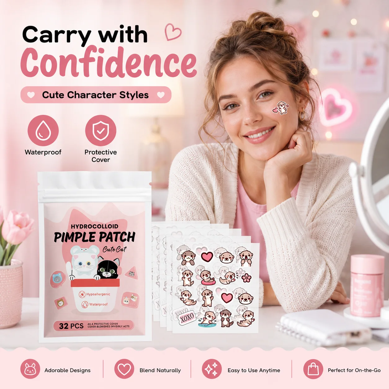 32pcs Cartoon acne patch, cute cat-shaped facial concealer acne patch, safe, non-toxic, gentle and non-irritating