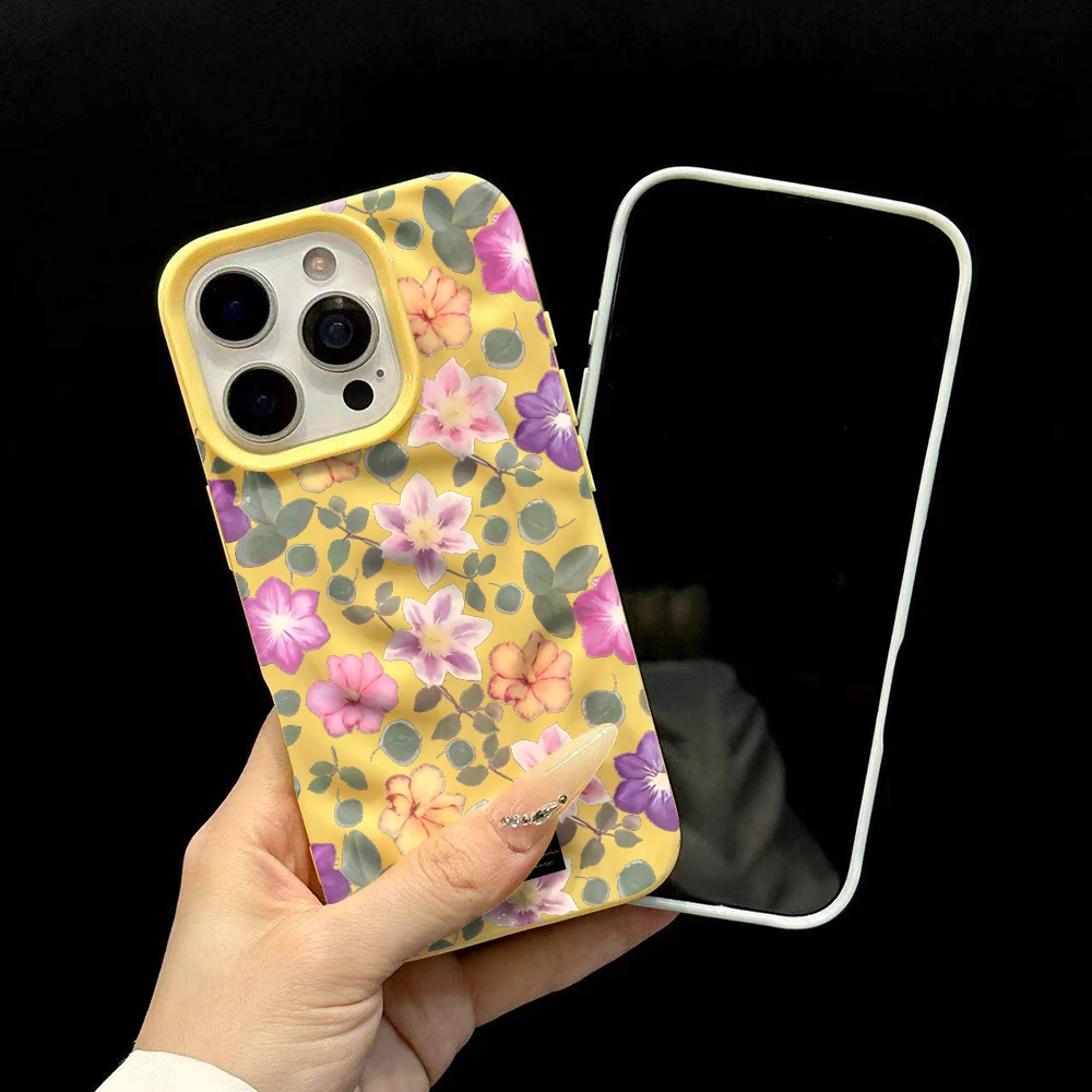 Frühlings-Klematis-Blumen Handyhülle für iPhone 17 16 15 14 13 12 11 Pro Max 14 15 Plus 17 Air Falten-Wellen Weiche Silikonhülle – Detail 6