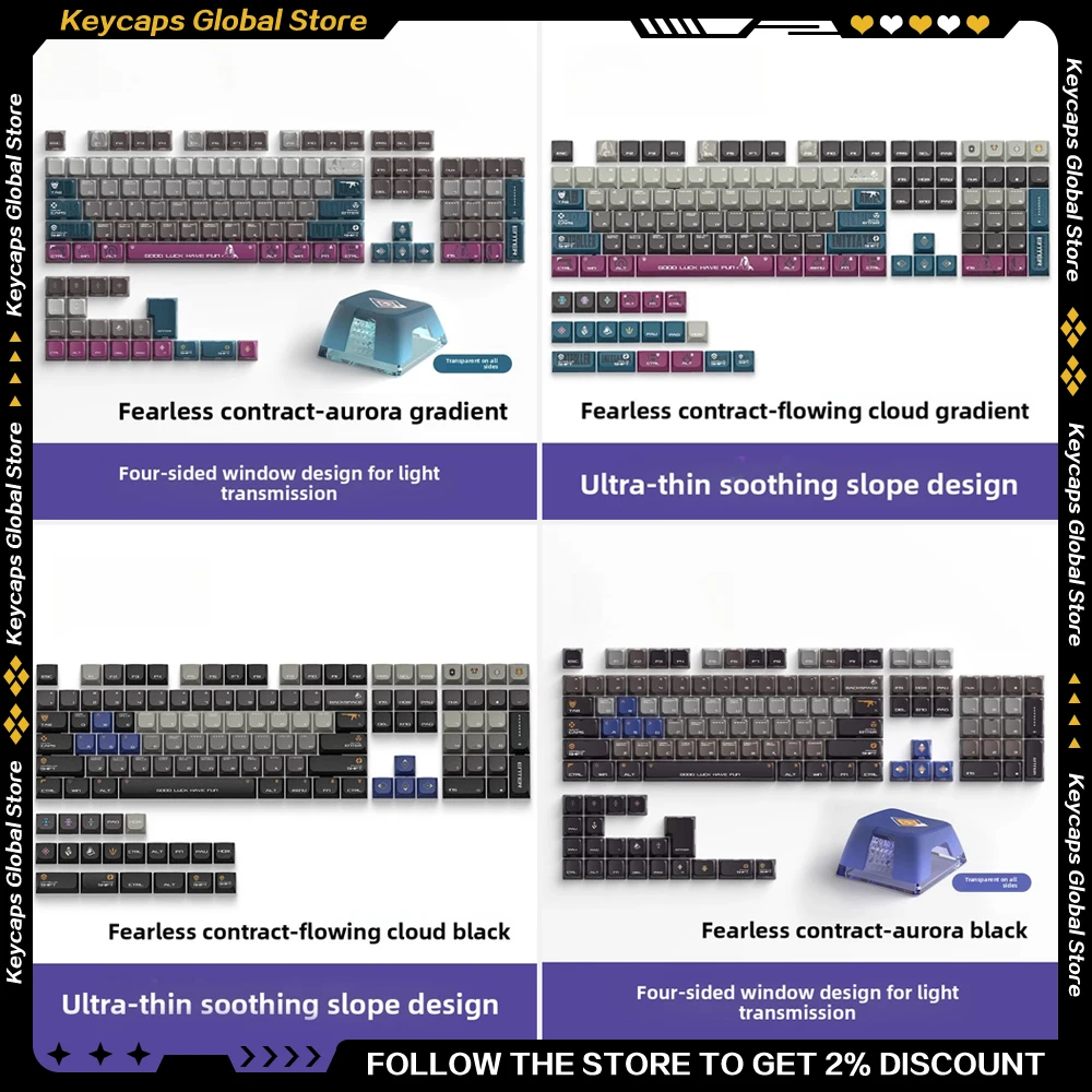 

VALORANT Keycaps Set PBT+PC Personalize Aurora Height Five-sided Sublimation Characters Engraved Transparent Foggy Gifts