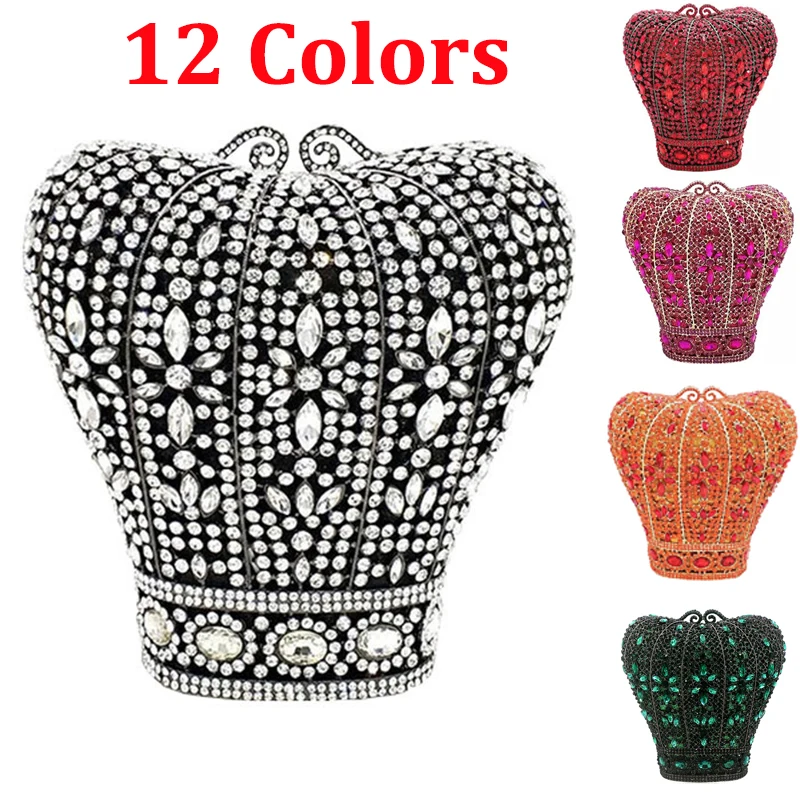 Diamond Women Evening Bag Purses Luxury Crown-Shaped Handbags Red/Orange/GrGreen Crystal Rhinestone Wedding Purse Party Clutches