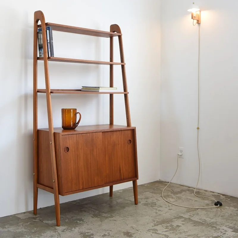 北欧デンマーク産無垢材本棚 多層ブックケース ディスプレイスタンド チェリーウッド リビングルーム 壁掛け収納ラック ディスプレイケース