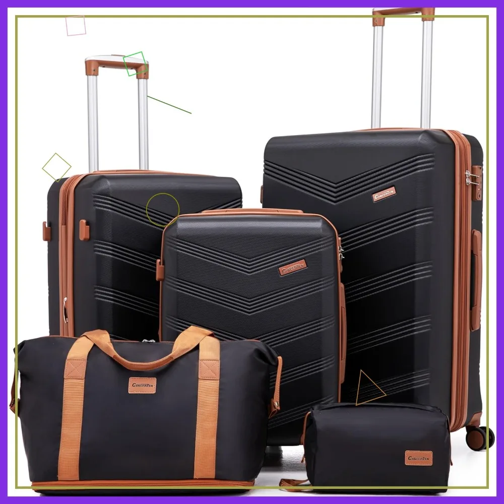 

Набор расширяемых жестких чемоданов на колесиках, одобренных авиакомпаниями, легких и прочных, с замком TSA (черный)