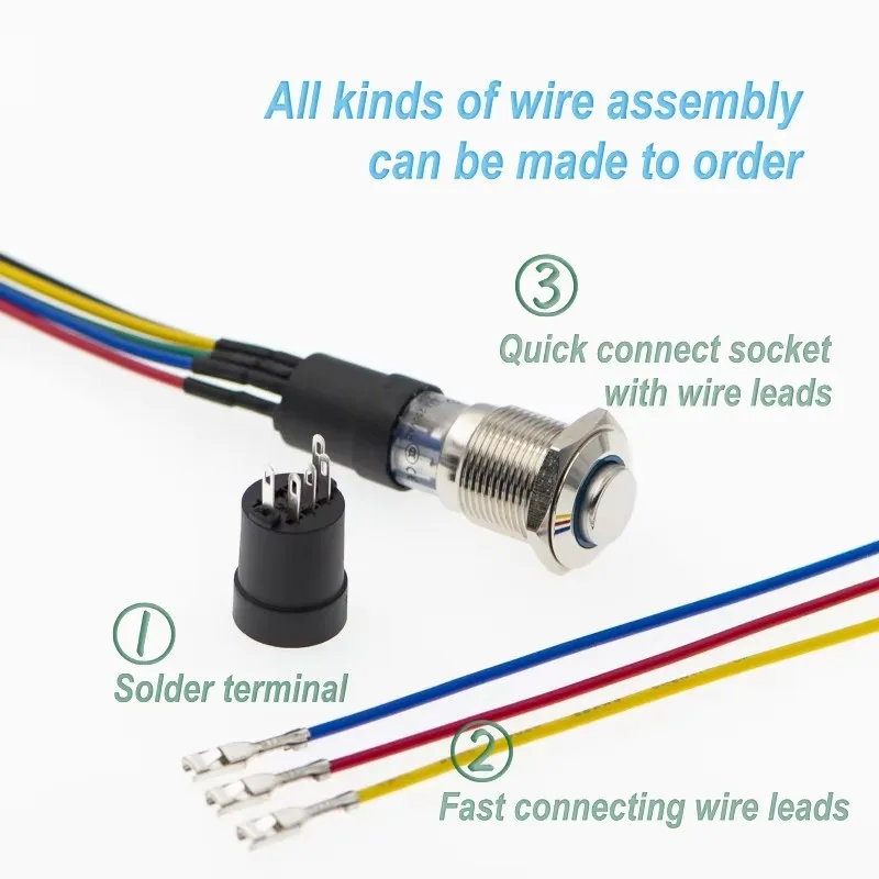 16mm Momentary Push Button Switch with Connect PM162H-11E/R/12V/S CE ROHS Approval for Electronics