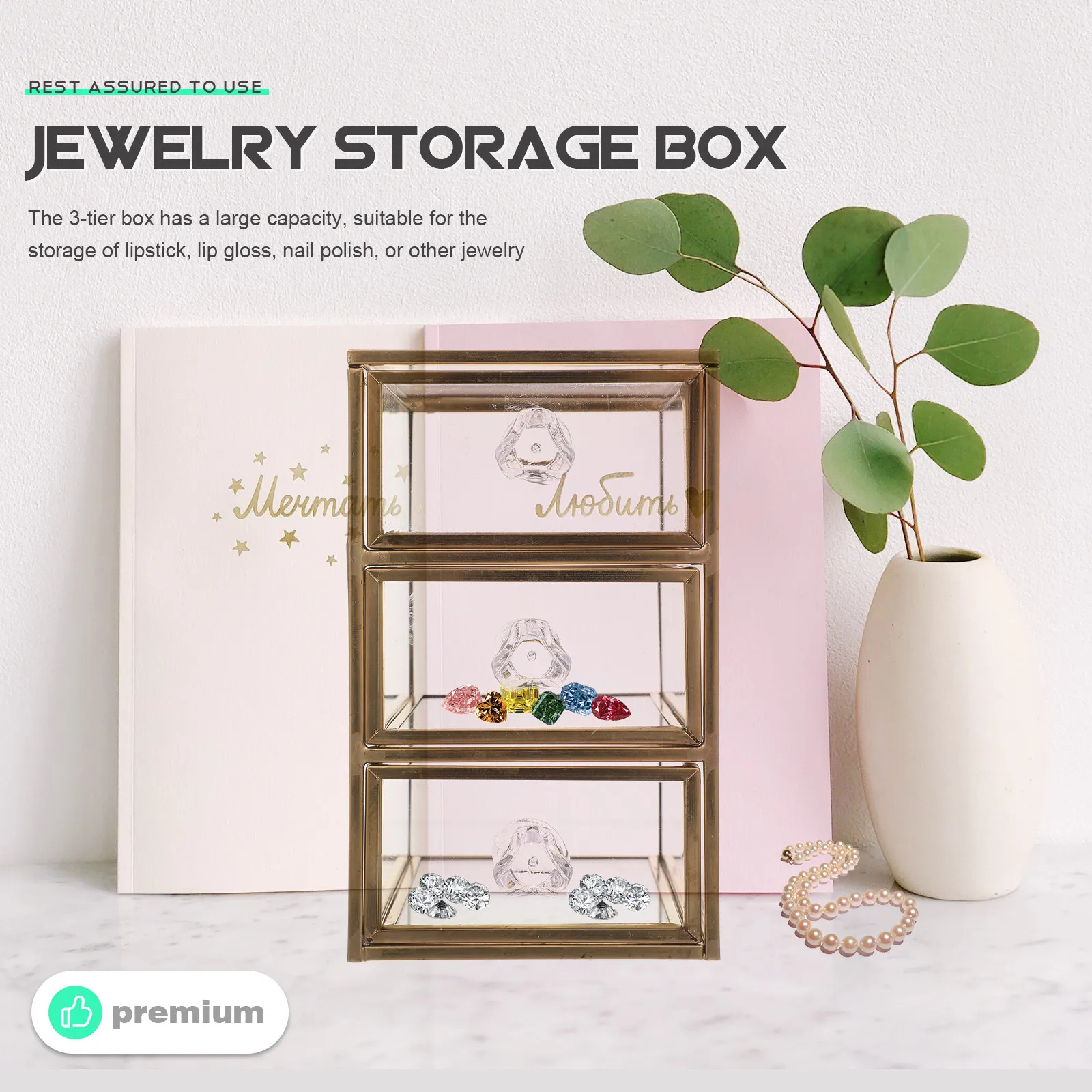 

Premium 3-Tier Drawer Jewelry Storage Box Transparent Organizer Desktop Makeup Holder Functional Dustproof Case for Lip