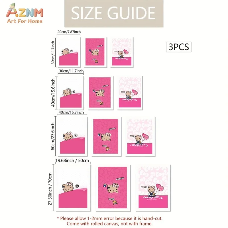 Unframed Hello Kitty Canvas Wall Art Cute Brown Kitty Pink Background Cartoon Poster Girls Bedroom Decor Gift For Sanrio Fans