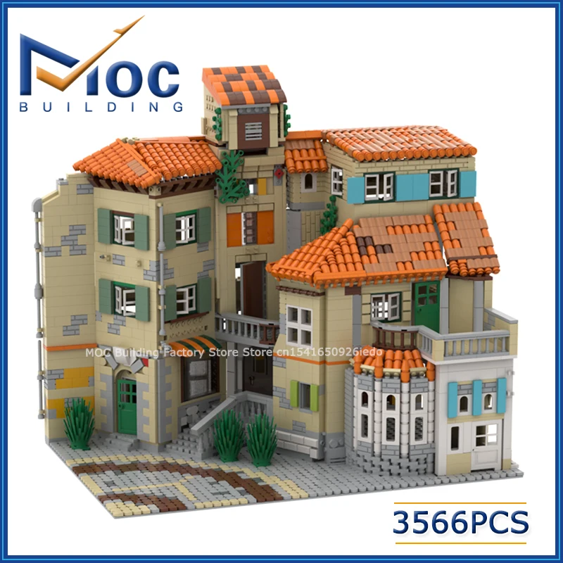 MOC บล็อกตัวต่อโมดูลาร์สถาปัตยกรรมที่มีชื่อเสียงสไตล์อิตาลีอพาร์ทเมนท์บ้านพักอาศัยรุ่น DIY ประกอบอิฐของเล่นของขวัญ