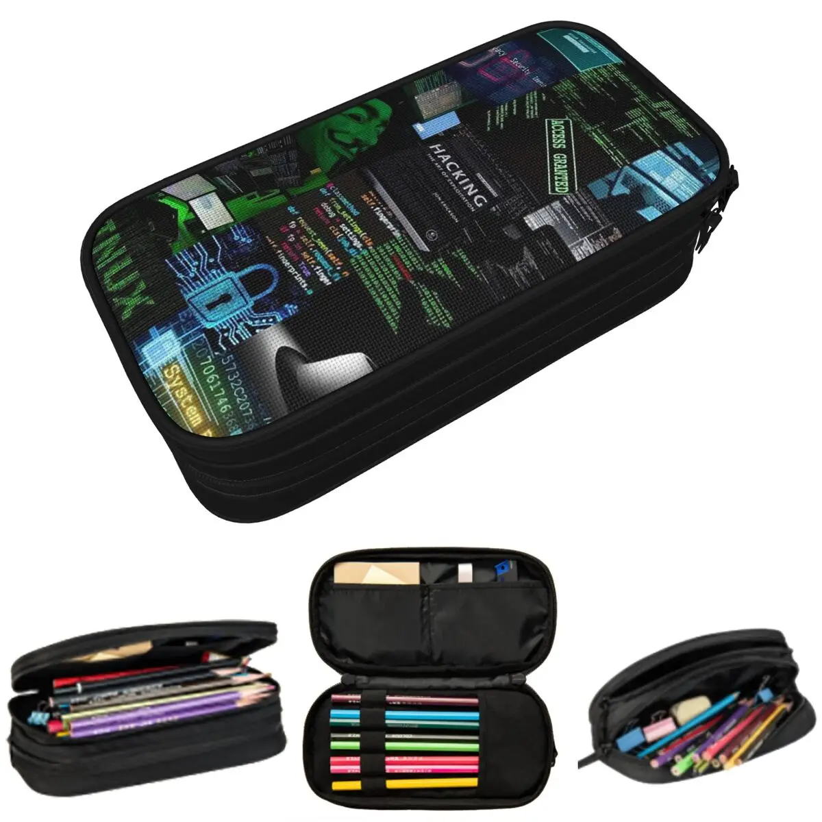 Hacker Code Binary Code Geek Science Computer Pencil Case for Kids Gifts Pen Box Pencil Bag Stationery Supplies Pen Holder Bag