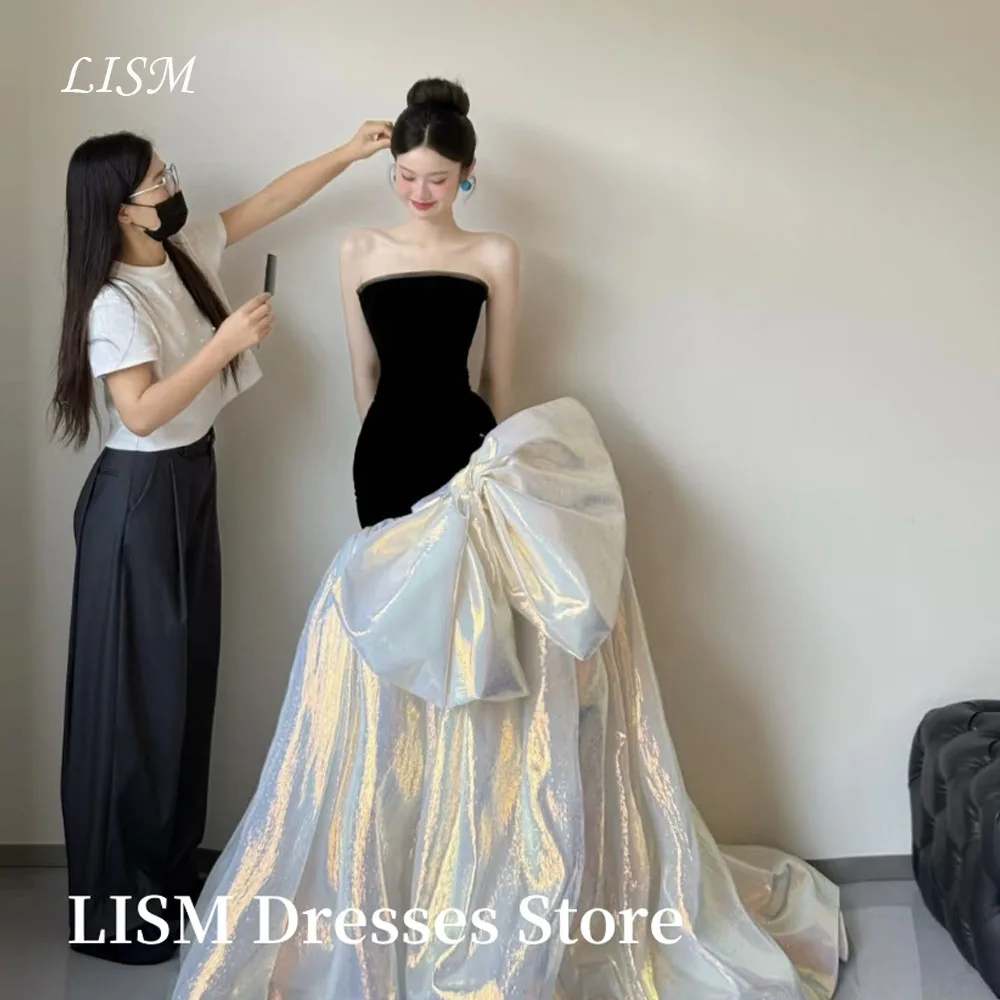 

LISM Simple White Black Contrast Wedding Dresses Satin Sleeveless Bride Gowns Bowknot Corset Back Customized Elegant Party Dress