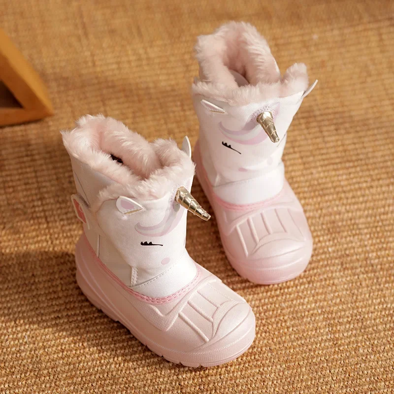 Kids Fashion Warm Snow Boots High Top Velcro Comfort Shoes Non-slip Waterproof Winter Boots Toddler Children Hook and Loop Shoes