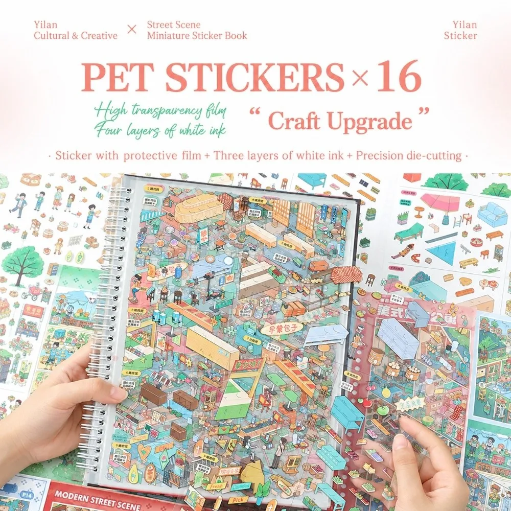 Street Scene Grid Room Landscape Sticker Collection Book Collage Die-Cut 3D Miniature Scene Stickers PET DIY Cabin Scene Sticker