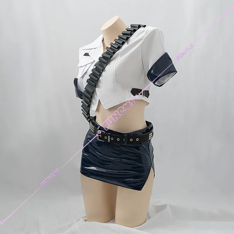 Panty & Stocking with Garterbelt Panty Anarchy Cosplay Costume Police Uniform Long Yellow Wig Hat Shorts Necklace Belt Fishnets